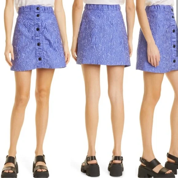 NWT GANNI Blue/Lavender Asymmetric Miniskirt Size 42 (US 10/12) - Picture 4 of 11